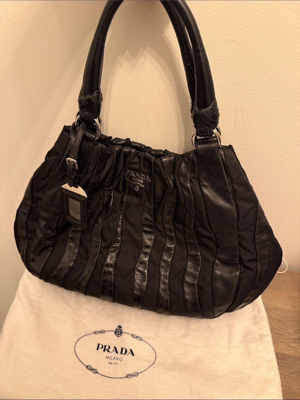 Prada Tessuto+nappa Black Shoulder Bag with COA (BR3994)